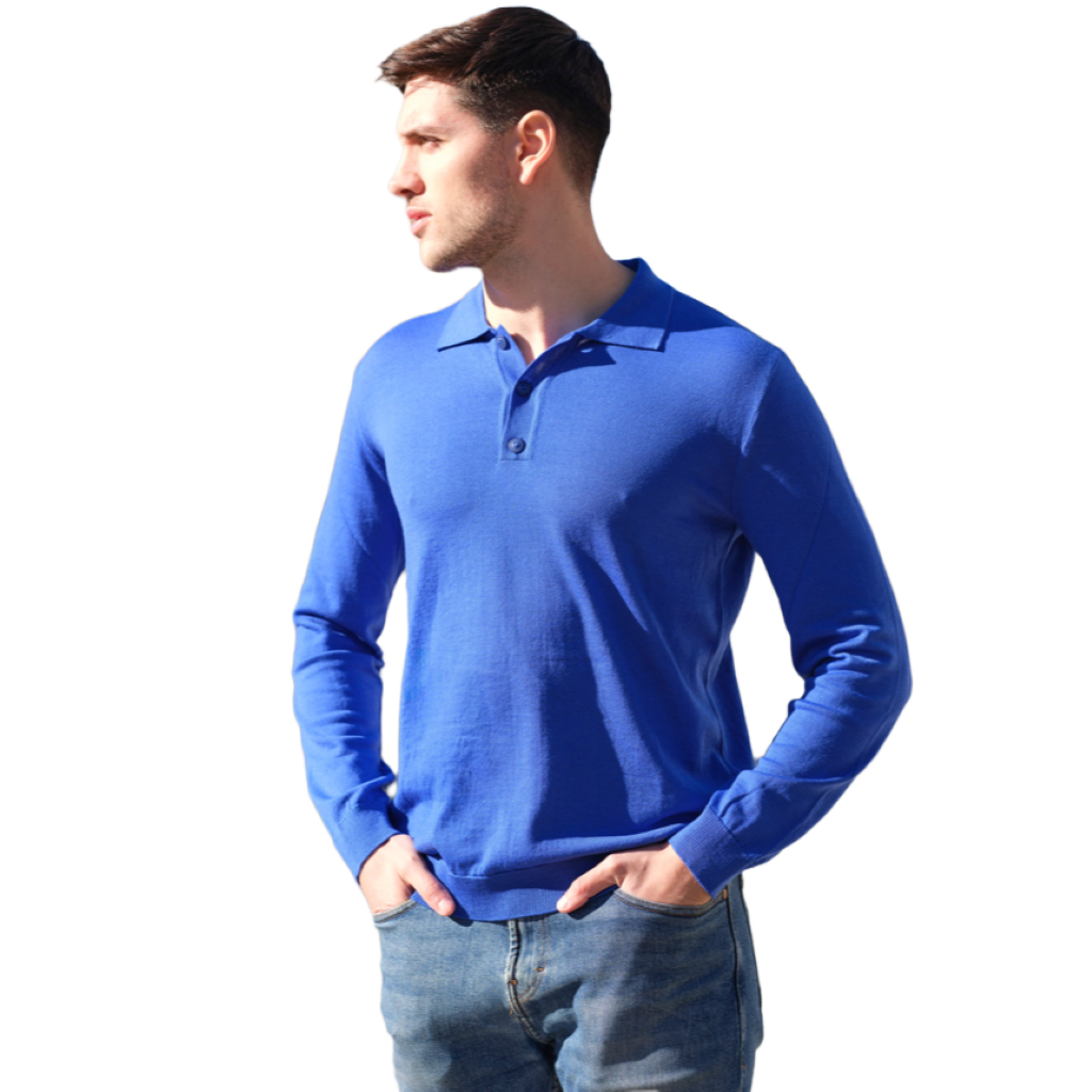 long-sleeve polo in extrafine merino wool