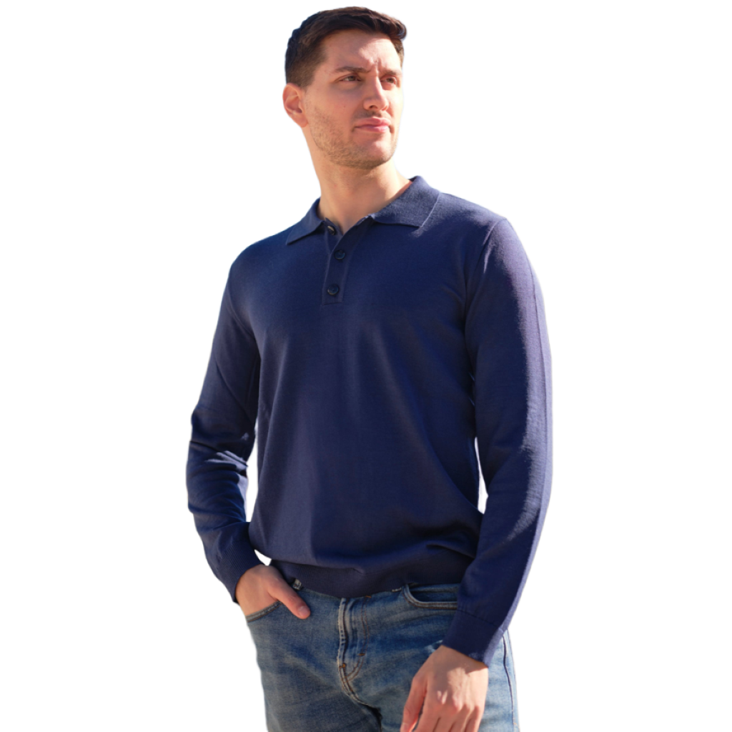 long-sleeve polo in extrafine merino wool