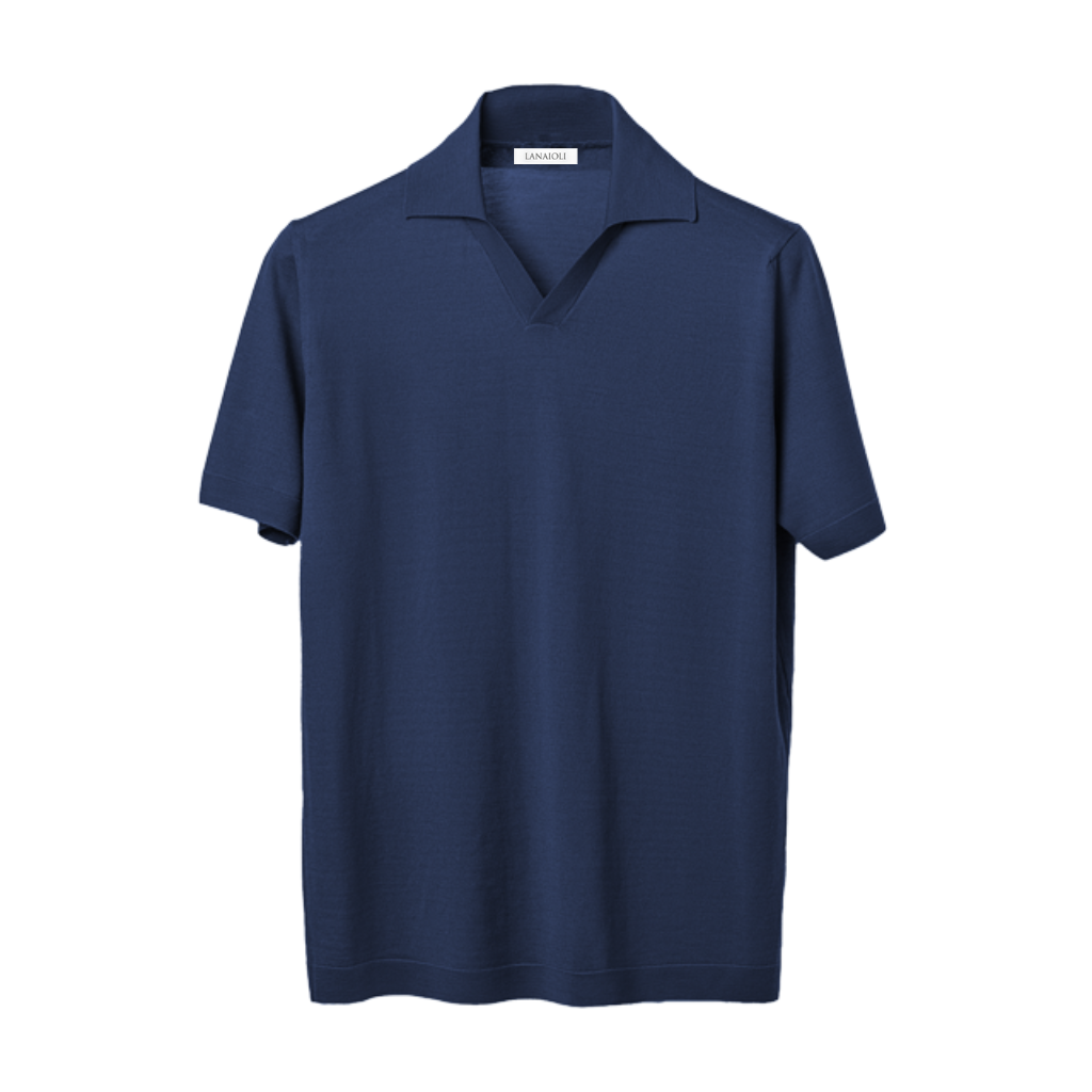 Men's Short-Sleeved Polo Shirt in Pure Extrafine Merino Wool