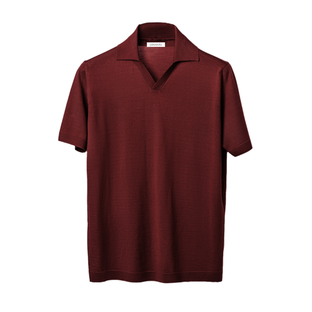 Men's Short-Sleeved Polo Shirt in Pure Extrafine Merino Wool